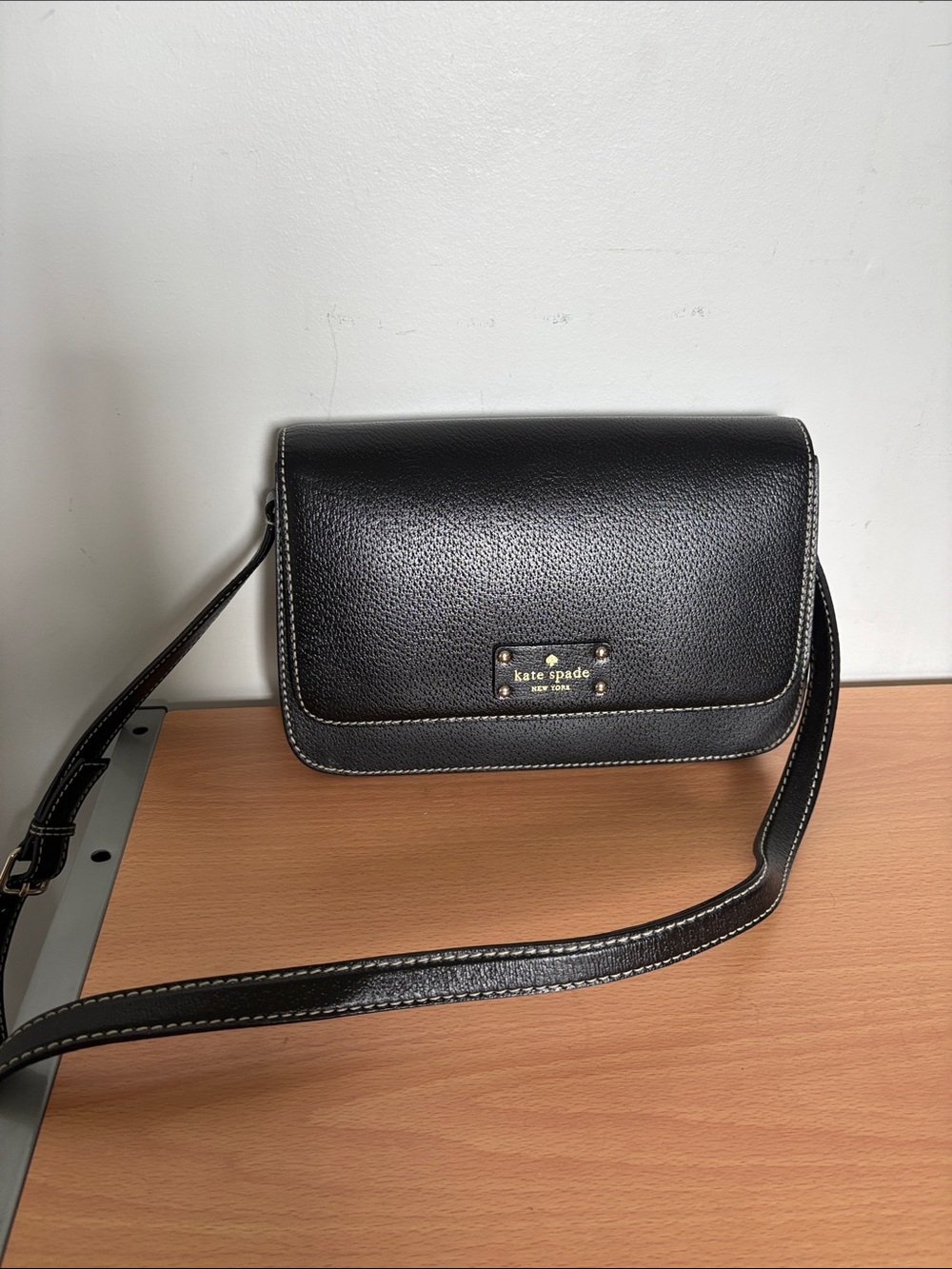 kate spade Black Pebbled Leather Crossbody with Contrast Stitching
